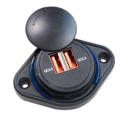 Quick Charge QC 3.0 Dual USB Charger Socket with Sliding Cap 12V/24V 36W Fast Charger Power Outlet for Car Boat Bus, RV, Boat