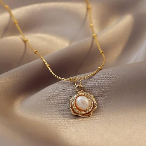 XIYANIKE Pearl Thin Link Chain Necklace For Women Gold Color Geometric Pendant Necklace 2021 Festival Fashion Jewelry Collares