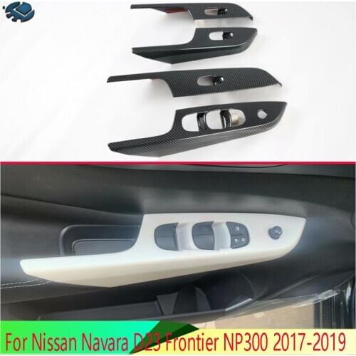 For Nissan Navara D23 Frontier NP300 2017-2021 Carbon Fiber Style Door Window Armrest Cover Switch Panel Trim Molding Garnish