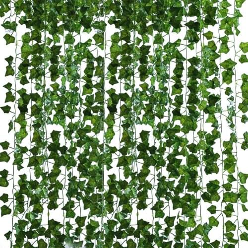 12pcs 2M Artificial Leave Garland Fake Green Leaf Ivy Vine Artificial Plant Wall Hanging Garland Wedding Party Home Garden Decor