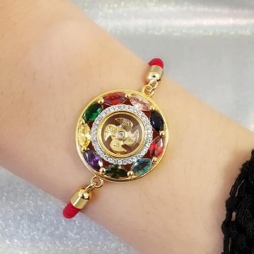 LP Luang Por Thailand Round Transfer Wheel Bracelet Buddhist Bring Lucky Health Jewelry Gift for Family Friend Bracelets
