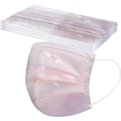 50pc Luxury Disposable Masks For Women Bling Pattern Cute Protective Mouth Masks 4-layers Meltblown Maske No Decoration