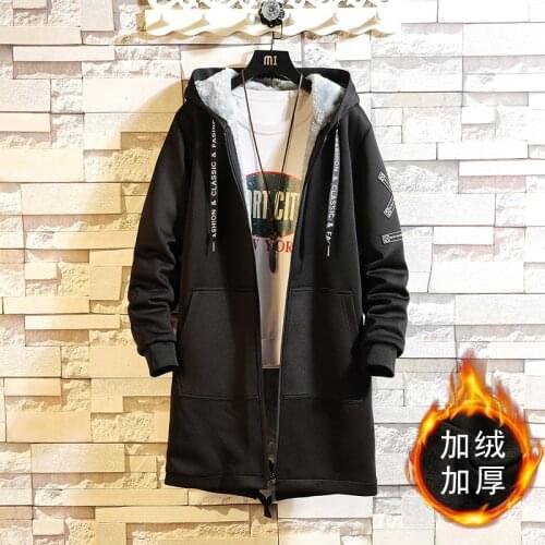Fleece Jacket Winter Parkas 2020 Men Print Hooded Long Trench Coat Black Hip Hop Streetwear Thick Mens Jackets