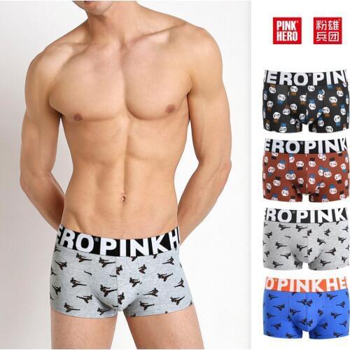 2019 brand Pink Hero Mens Boxer shorts Cotton Pouch Casual Print Cute Cartoon Soft Wide Belt Maleboxers mens underwear