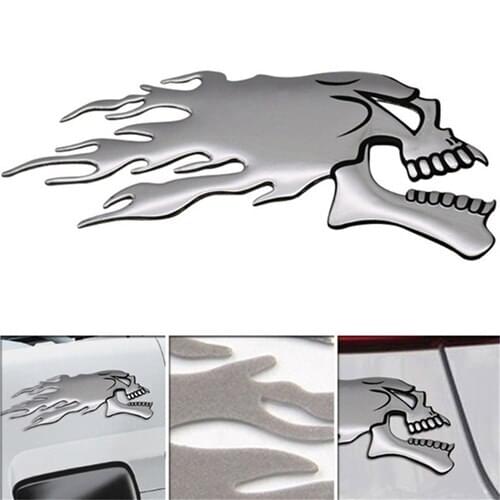 2Pcs 3D Chrome Ghost Skull Head Auto Motorcycle Helmet Car Sticker Emblem Decals Car Decoration Accessories