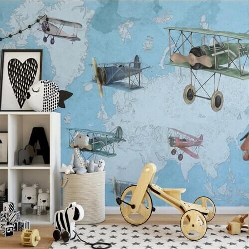 Milofi custom 3d wallpaper mural world map children hand-painted airplane living room bedroom background wall decoration paintin