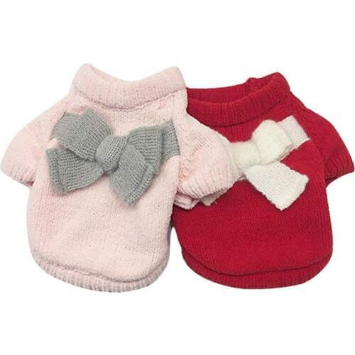 2019 New Fashion Cute Pet Dog Sweaters Winter Warm Puppy Pink Bow Clothes Christmas Soft Cotton Coats Jacket for Chihuahua Teddy