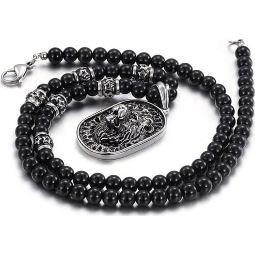 New Hematite Punk Chain Stainless Steel Silver Color And Black Jewelry Lion Head Mens Boys Pendant Necklace 28''Fashion Gift