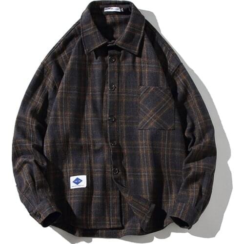 2021 Autumn New Hong Kong Style Casual Woolen Shirt Jacket Large Loose Mens Long Sleeve