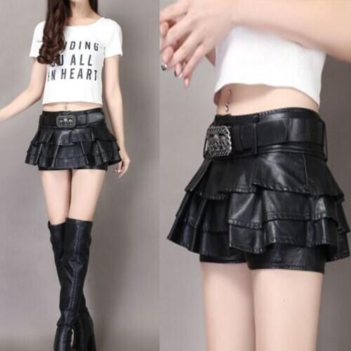 2020 autumn and winter new female Korean version slimming miniskirt sexy fashion PU leather shorts skirt cake DQ1208