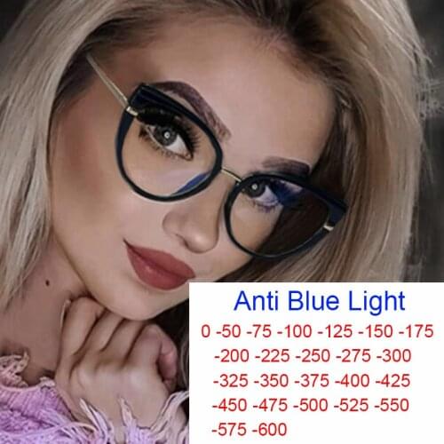 Cat Eye Glasses For Nearsighted Luxury Vintage Women Myopia Prescription Computer Anti Blue Light Glasses Wives Vision Minus -3