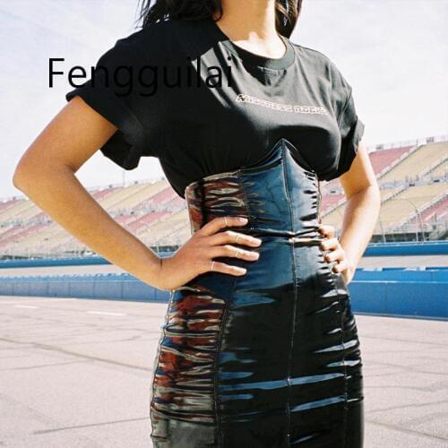 Autumn Women Solid Pencil Fashion Skirt Black High Waist Leather Paint Zip Pencil Skinny Slim Short Sexy PU Mini Skirt