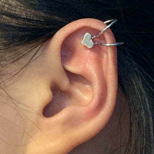 Simple Little Gold Color Alloy Heart Ear Cuff Non Pierced Clip Earrings for Women Trendy Punk Small Hollow Circle Earrings