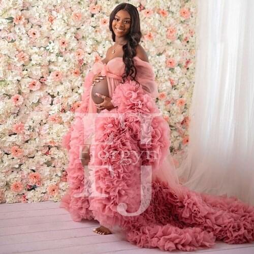 Pink Puffy Tulle Maternity Dresses or Babyshower Party Gowns Custom Made vestidos vestido premama embarazadas