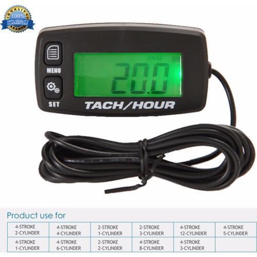 Resettable Inductive Digital Tacho Hour Meter Tachometer For Gas Engineer Motorcycle Marine Boat ATV Snowmobile Generator Mower