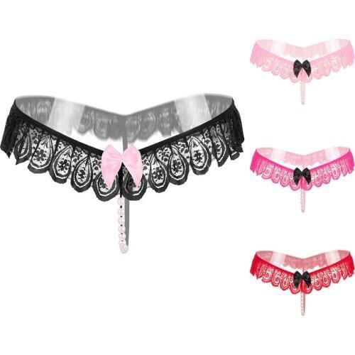Sexy Underwear Lace Bow Briefs Thongs G-String Erotic Panties with Faux Pearls perfect gift for yourself or your lover sex toys