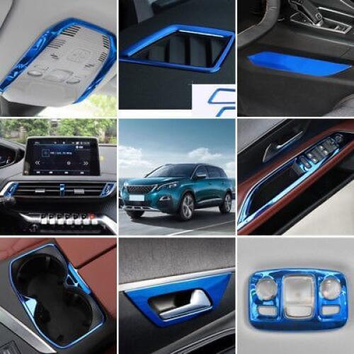 Blue Steel Interior Decoration Cover Trim 28PCS For Peugeot 3008 GT 2017-2018