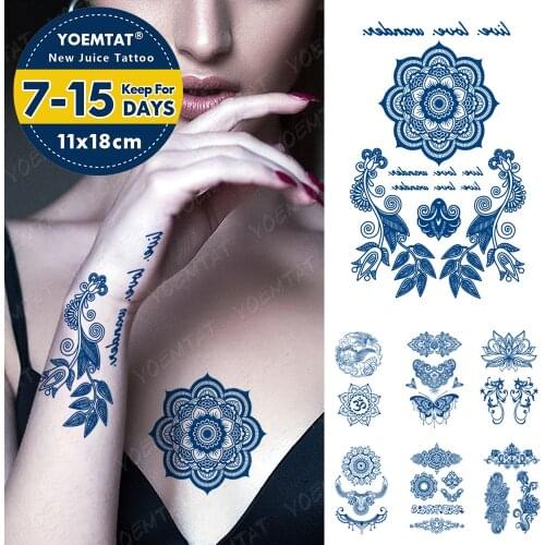 Juice Ink Tattoos Body Art Lasting Waterproof Temporary Tattoo Sticker Henna India Tatoo Flower Totem Arm Fake Tatto Women Men
