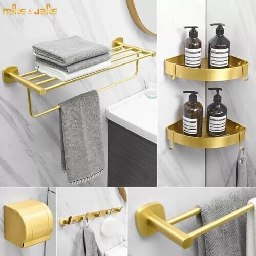 Light luxury gold brush towel rack Nordic bathroom towel rack shelf bathroom shelf Copper Pendant space aluminum Set