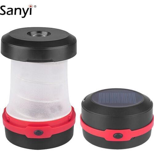 LED Solar/AA Powered Flashlight 3 Mode Portable Camping Lantern USB Charging Power Bank Hanging Hook Tent Night Fishing Lamp