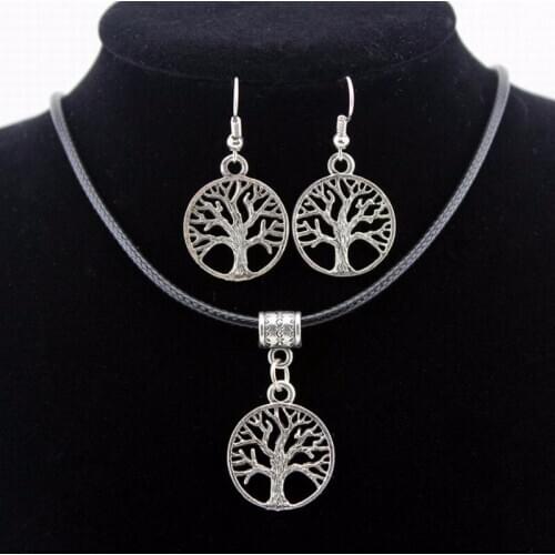 Vintage 2pcs/set Party Dress Best Gifts Tibetan Pendant Necklace The Tree of Life Jewelry Dangle Earring