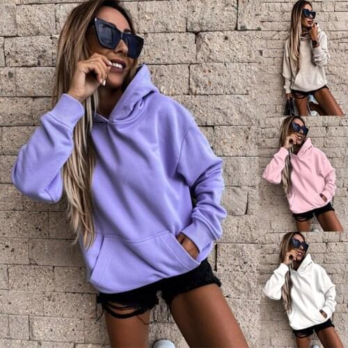 Womens Sweatshirt Long Sleeve Solid Color Pullover Hoodies Ladies Casual Hooded Pullover Clothes Sweatshirts Hoodies For Girls