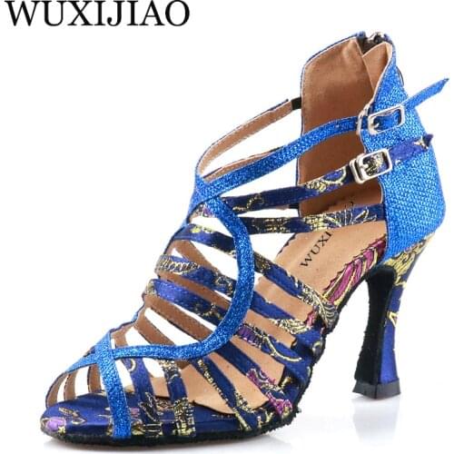 WUXIJIAO Women Latin Dance Shoes Salsa Rumba Samba Ballroom Party Non-Slip Sneakers Ladies Wedding High Heels BLUE s salsa shoes
