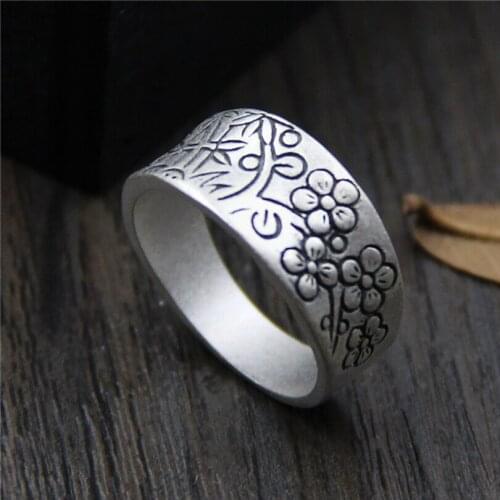 100% Real 990Pure Silver Jewelry Simple Flower Ring For Women Fashion Close Size Retro Silver Rings Gifts