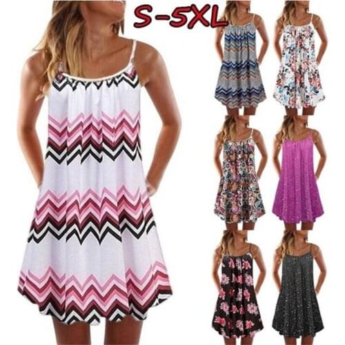 Big Swing Loose Beach Dress Women 2021 Summer Boho Dress Sexy Sleeveless Floral Print Plus Size Casual Mini Dress Vestidos S-5XL