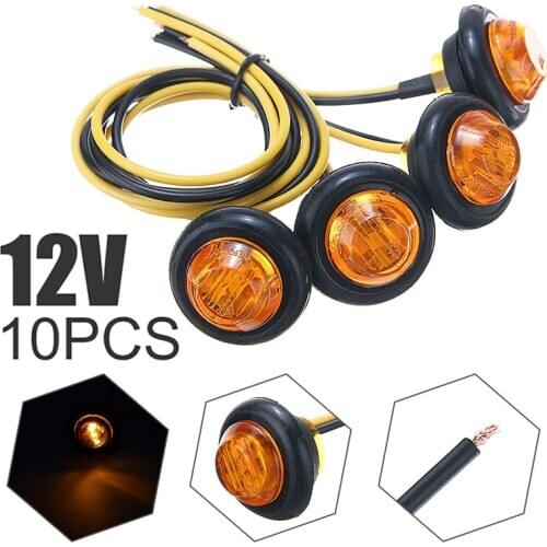 10pcs 12V Car Auto LED 3/4" Round Trailer Side Marker Lights Front Rear Trucks Clearance Light Lamp Bullet Yellow Accessories