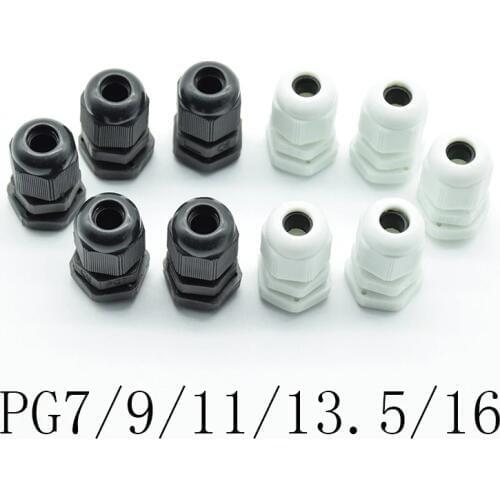 10pcs IP68PG7 PG9 PG11 PG13.5 PG16 for 3-6.5mm-14mm Wire Cable CE White Black Waterproof Nylon Plastic Cable Gland Connector