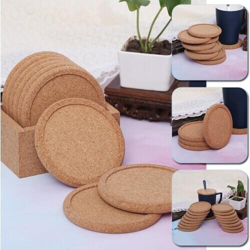 2Pcs Round Cork Coasters Set Coffee Cup Mat Drink Tea Pad Placemats Wine Table Decor Heat Resistant Insulation Pot Holder Mats