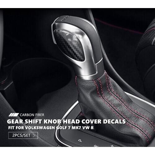 2x Carbon Fiber 1 Pcs Car Shift Knob Badge Emblem Trim Cover Holder For Volkswagen VW Golf GTI MK7 CC
