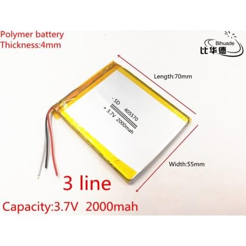 3 line 3.7V 2000mAh 405570 Lithium Polymer Li-Po li ion Rechargeable Battery cells For Mp3 MP4 MP5 GPS