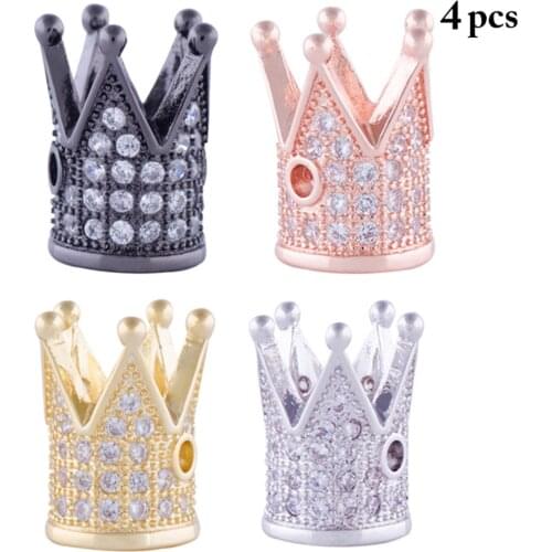 4PCS Jewelry Pendant Crown Rhinestone Small DIY Bracelet Charm Jewelry Finding Small Crown Bead DIY Jewelry Making Accessories