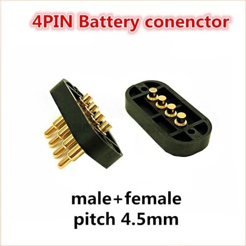 5pair Female Male Spring Loaded Connector Pogo Pin 4 Pin 4.5 mm Pitch Through Holes With Flange Panel Mount Single Row Strip