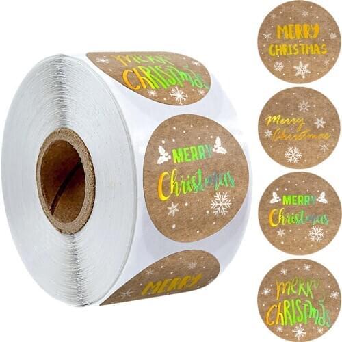 500Pcs Colorful Gold Merry Christmas Stickers Seal Labels Round Christmas Label For Presents Wrapping Paper And Envelope Sticker