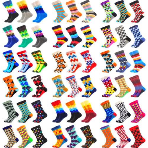 6 Pairs Happy Fashion Harajuku Women and Men Combed Cotton Socks Stripe Grid Geometry Casual Funny Socks