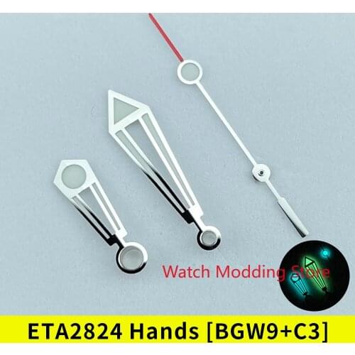 BGW9+C3 Super Lume Silver Watch Hands Set For ETA2824 PT5000 ST2130 Movement Mods SM300 Style Polished Finish