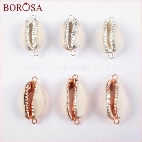 BOROSA Druzy Jewelry Silver/Rose Gold Color Natural Shell Connector Double Bails Charms for Womens Necklace Making G1500