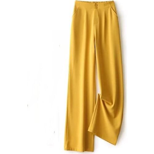 Casual Loose Chiffon Straight Leg Pants Women Summer Elastic High Waist Wide Leg Suit Trousers 2021 Candy Color Pants Female