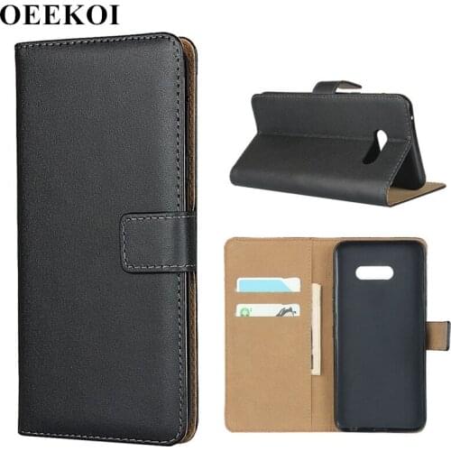 OEEKOI Genuine Leather Wallet Flip Cover Case for LG V50S with Card Slots Holder