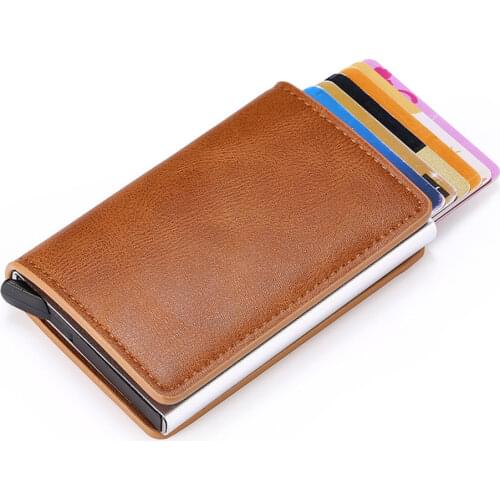 Credit Card Holder Wallet Men Women Metal RFID Vintage Aluminium Bag Crazy Horse PU Leather Bank Cardholder Case New