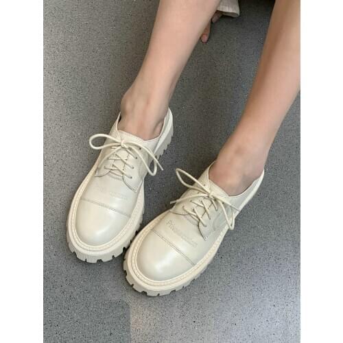 EshtonShero Spring Med Heels Women Pumps Round Toe Footwear Platform Genuine Leather Ladies Shoes Fashion Mules Shoes Woman