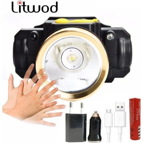 Buper Bright Led Sensor Headlamp Usb Rechargeable Mini Headlight Outdoor Camping Head Flashlight Torch Lamp 18650 Battery 9010