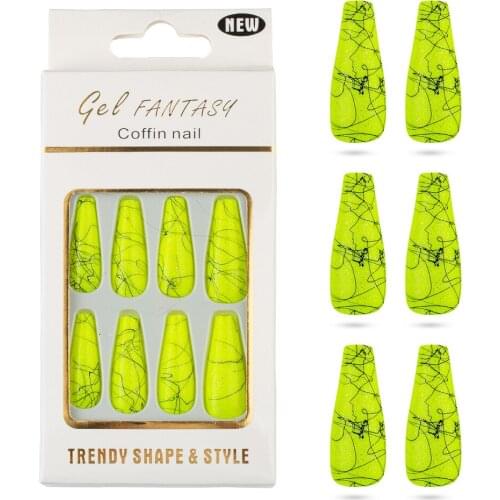 30pcs Coffin Fake Nail Art Supplies Kit Glitter Powder Profession Full Cover Gel False Nails Press on Fingernail with Paper Box