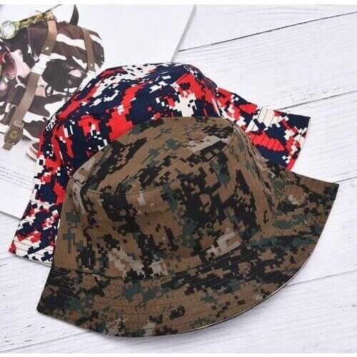 Camouflage Style Men Women Couple Fisherman Bucket Hat Caps Summer Autumn Spring Double Layer Fabric Hats Panama Beach Fishing
