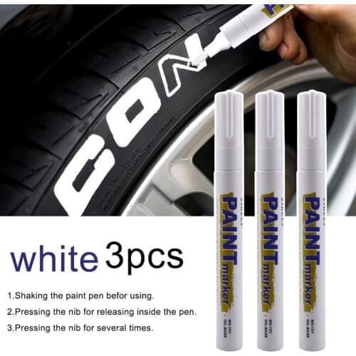 3pcs White Paint Pens Markers Waterproof Car Tire Oil-Based Paint Pen Set Quick Dry And Permanent Car Accessories