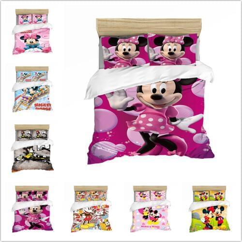 Black and White Cartoon Mickey Minnie Bedding Set Bedclothes Duvet Cover Pillowcase Print Home Textile Bed Linens Children Gift