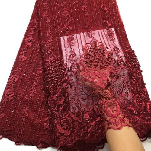 Wine African Lace Fabric 2021 High Quality Lace With Beaded,latest Swiss French Mesh Lace Fabric Nigerian Lace Fabrics For Party